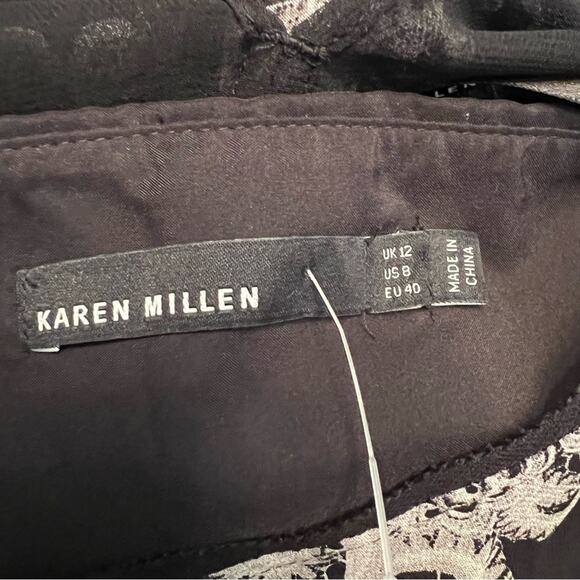 Karen Millen Black Gray Silk Cocktail Dress Lined Sleeveless Size 8 - Picture 10 of 12